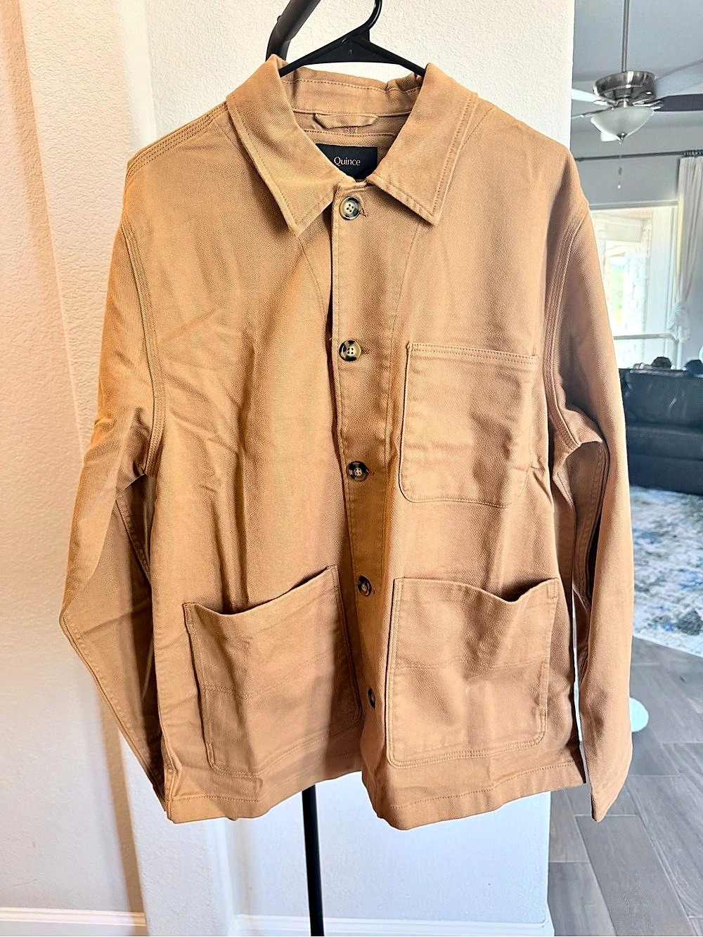 Quince Organic Comfort Stretch Chore Jacket Tobacco Tan L